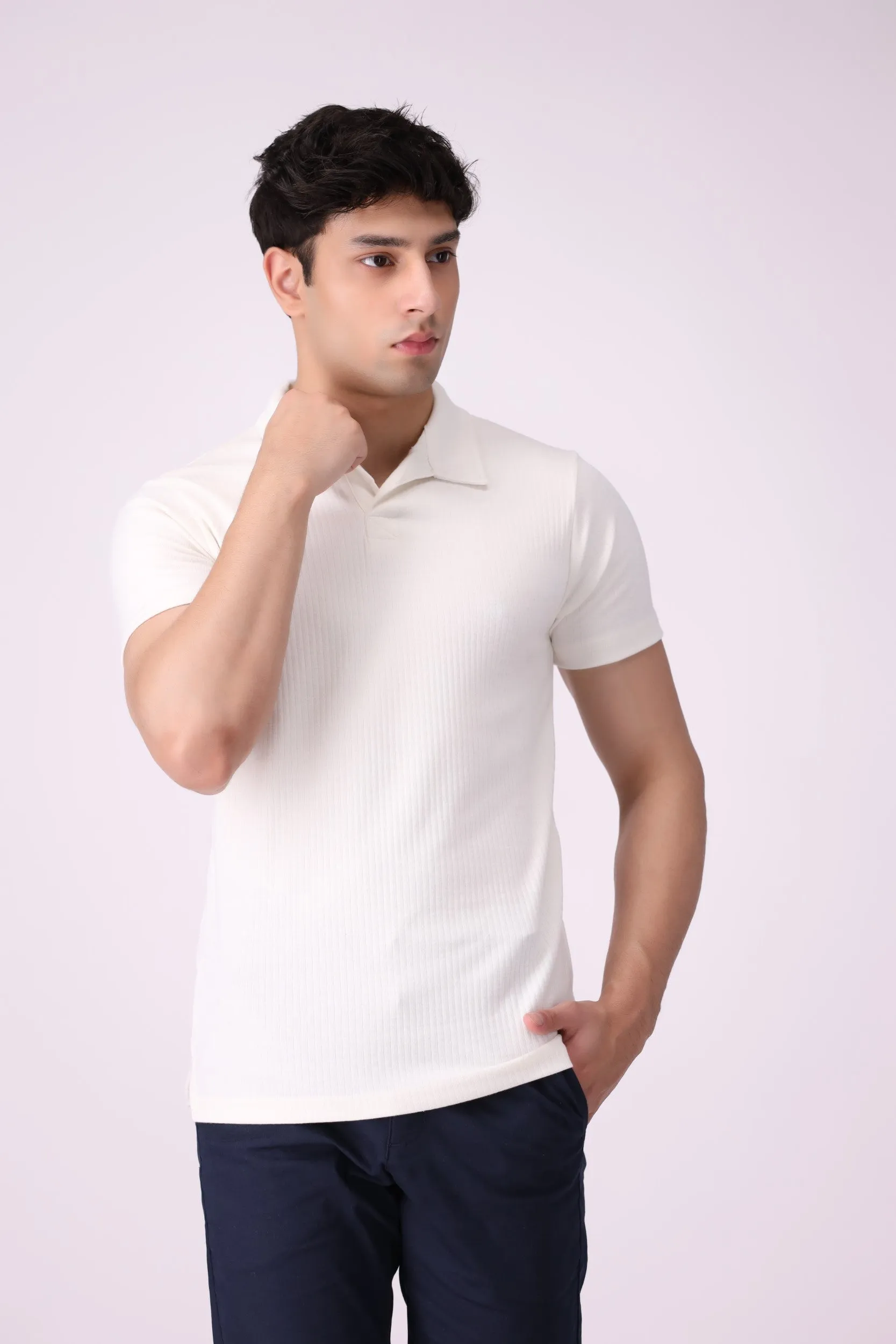 Soft Jaquard White Polo Shirt