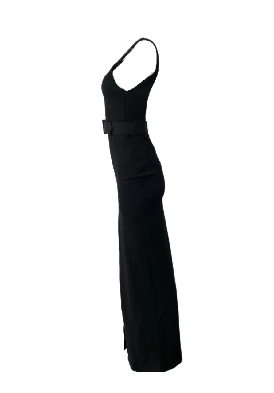 SOLACE London Black Tara Maxi Belted Dress Size US 4 NWT