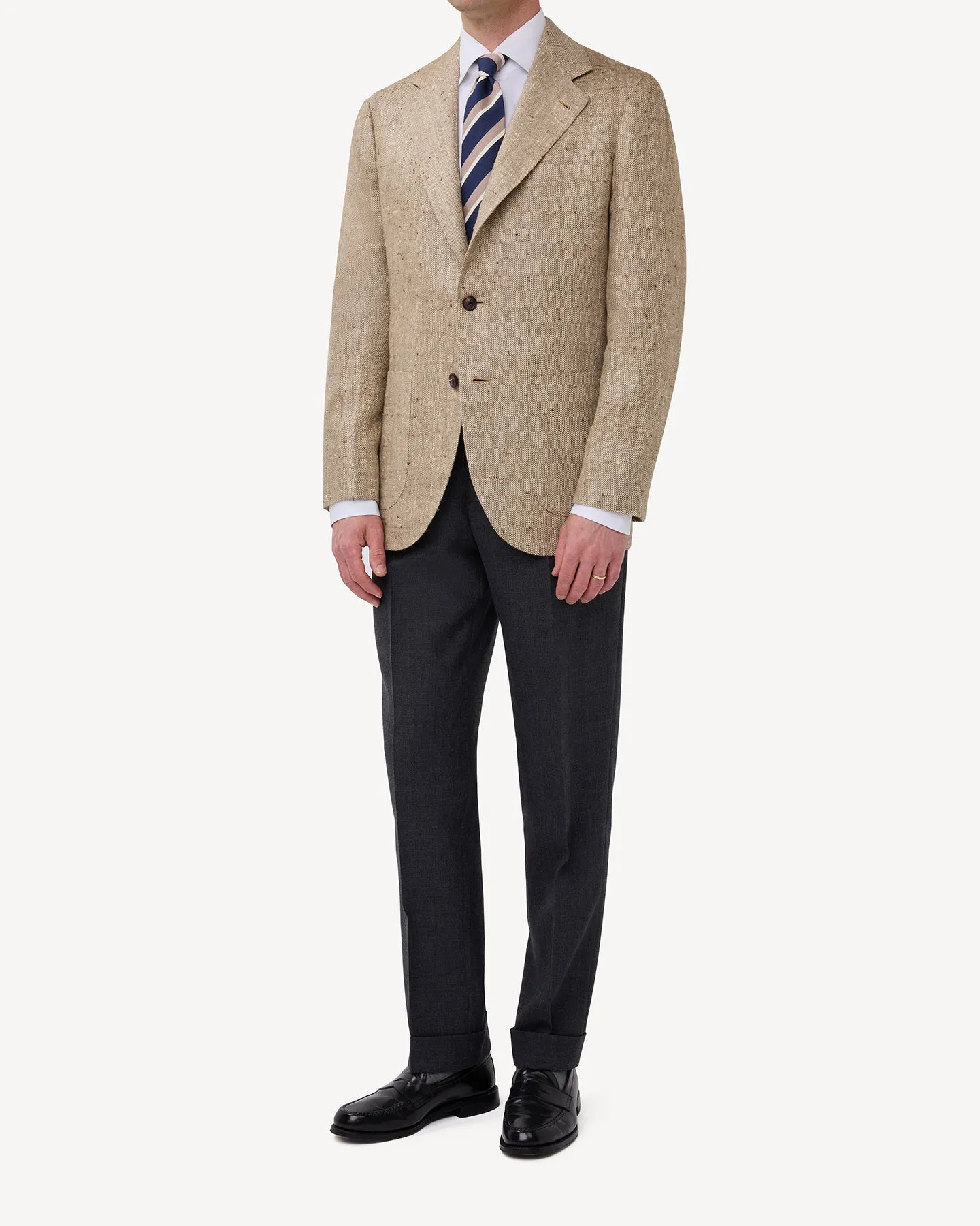 Sport Coat Beige Herringbone Silk Linen