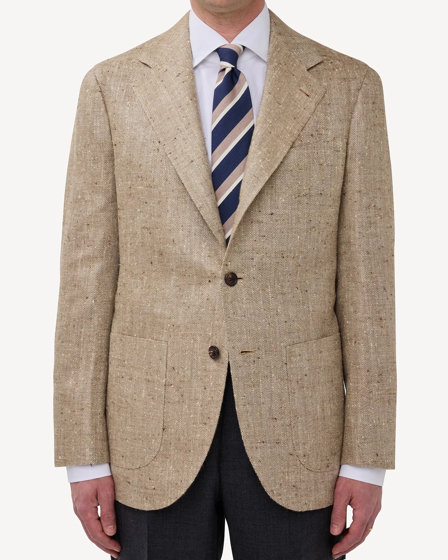 Sport Coat Beige Herringbone Silk Linen