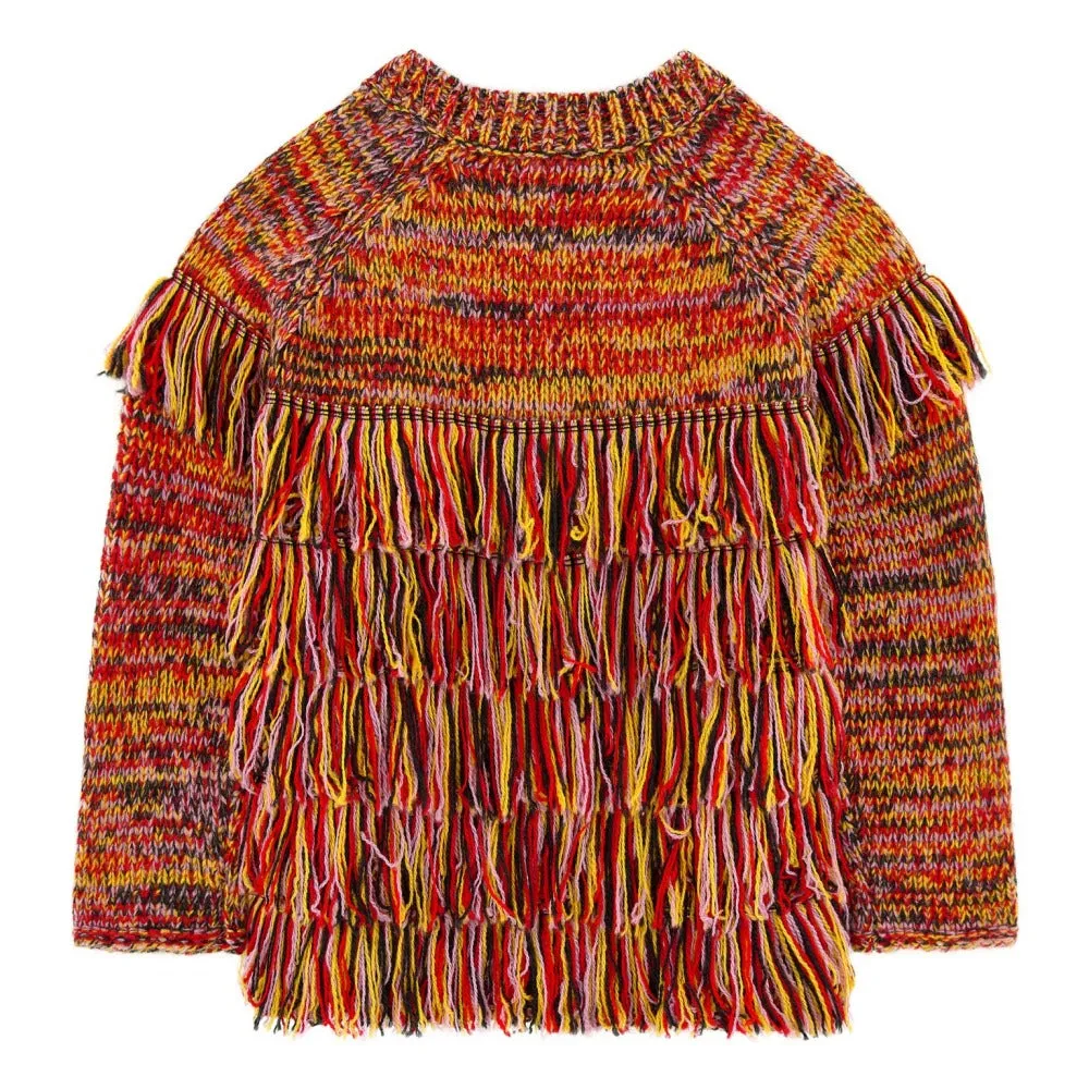 STELLA MCCARTNEY - Tangerine Woolen Jumper Fringed Sweater