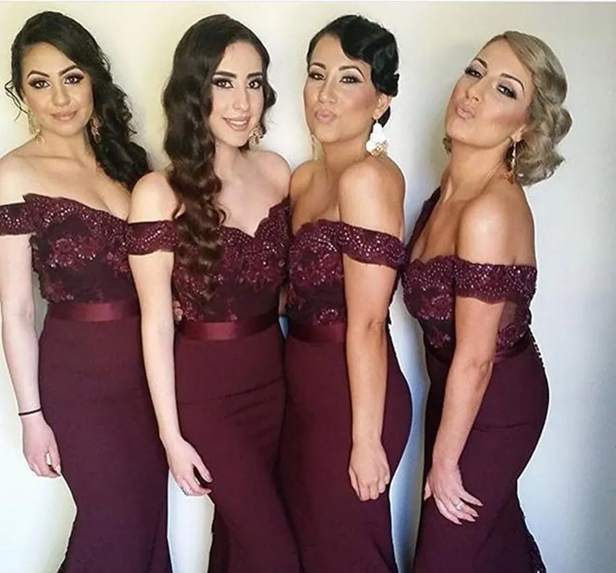 Sweetheart Neck Off Shoulder Mermaid Maroon Lace Prom Dress, Maroon Lace Bridesmaid Dress, Maroon Formal Dress