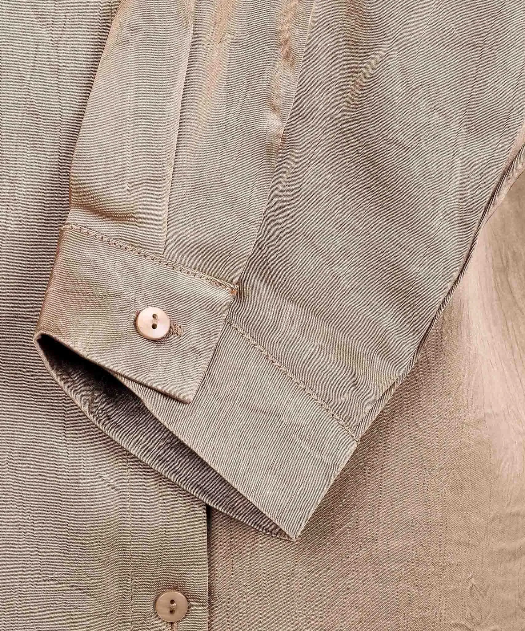 Taupe Satin Long Sleeve Flat Collared Basic Blouse
