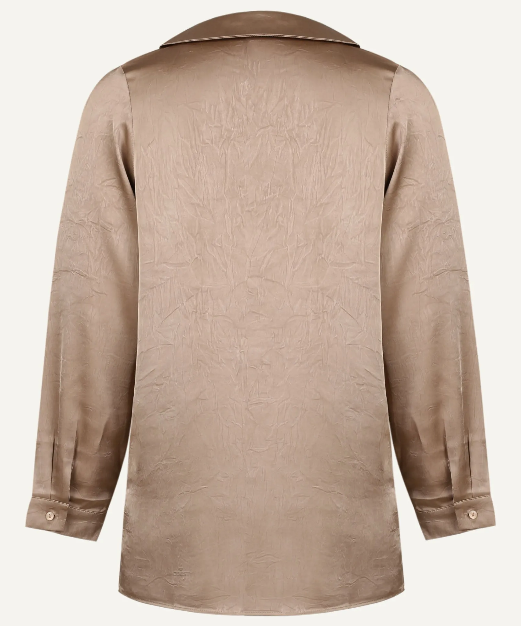Taupe Satin Long Sleeve Flat Collared Basic Blouse