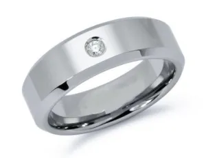Titanium 8mm Wedding Band Beveled Edge Pipe Cut Design Satin Finish Comfort Fit Round Brilliant Cut Diamond 0.10pts. Sizes 4 - 14