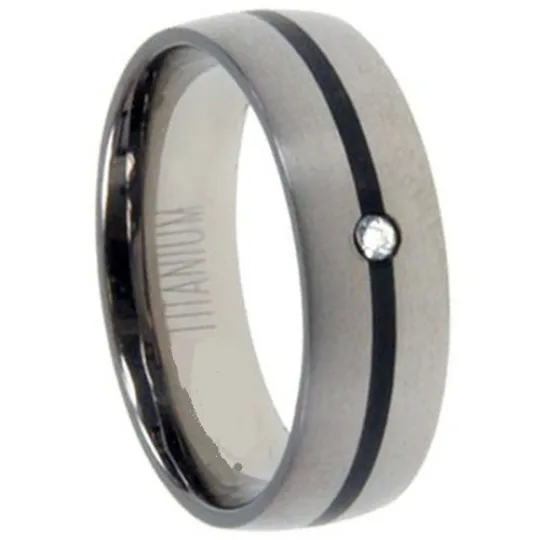 Titanium Wedding Band 7mm Round Genuine Diamond Channel Set Satin Black Antique Design Size 8 9 10 11 12