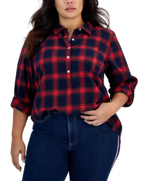 Tommy Hilfiger Womens Plus Women's Popover Blouse Shirt Top W2IMH365