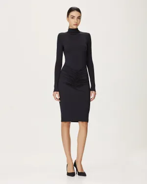 Turtleneck Ruched Midi Dress