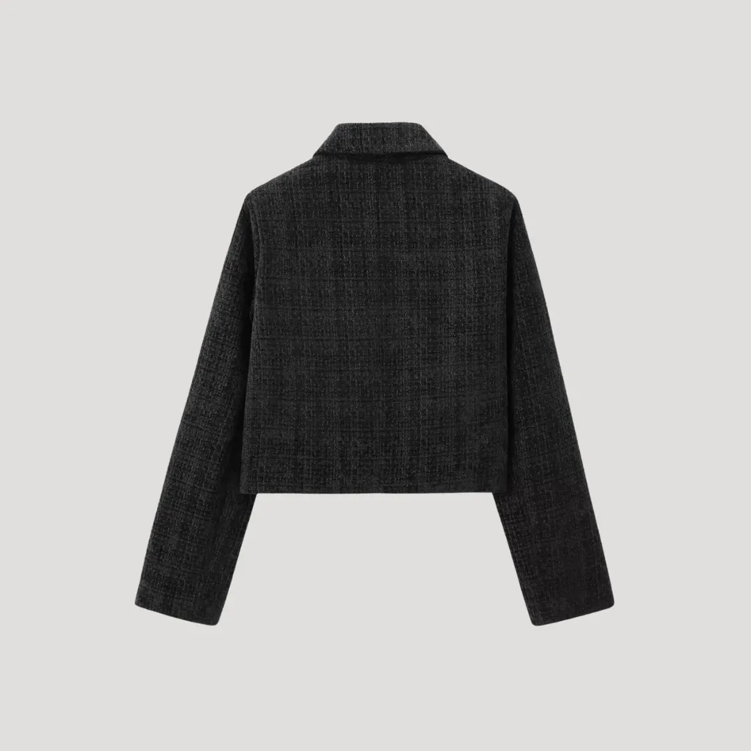 Tweed Jacket – Bow Tie Front – Chic Cropped Style