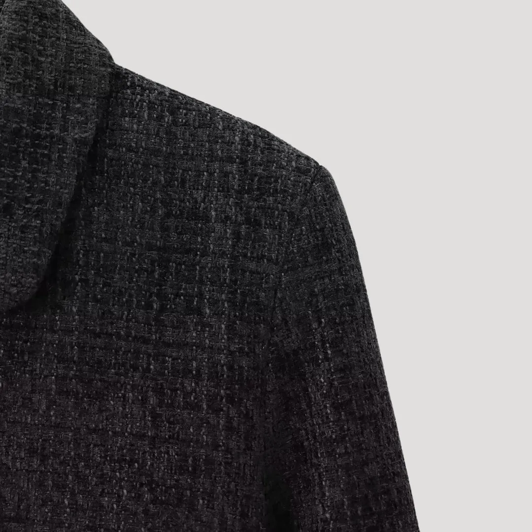 Tweed Jacket – Bow Tie Front – Chic Cropped Style