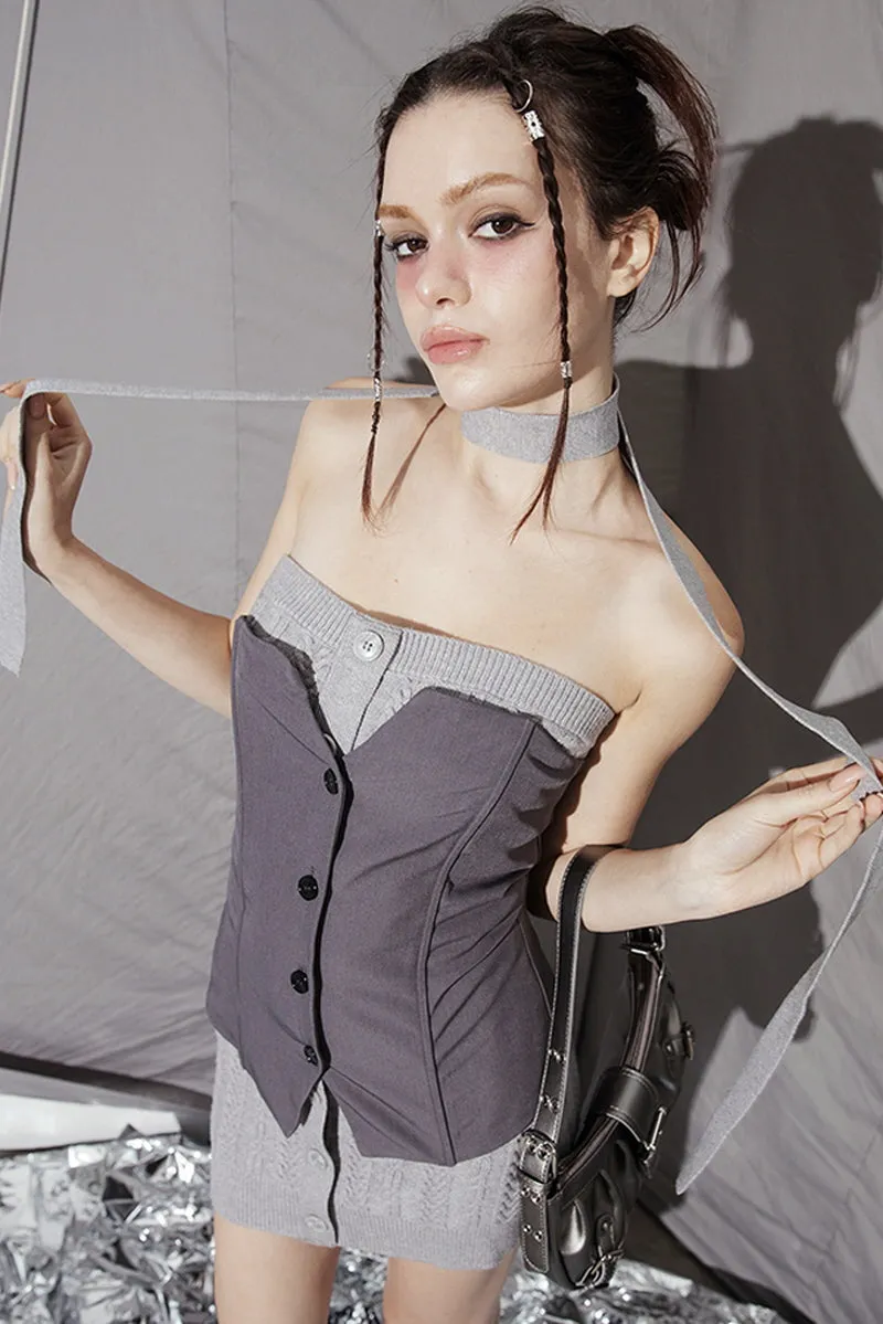 Two-Tone Corset Knit Mini Dress