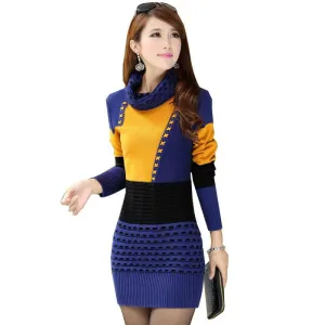 Uwback Winter Sweater Dress Women Knitted Turtleneck Long Warm Winter Dresses Female Slim Sweaters and Pullovers TB808