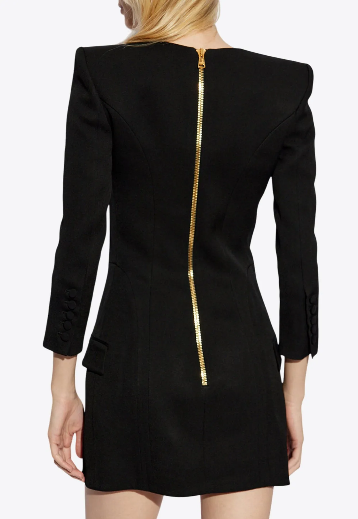 V-neck Buttoned Crepe Mini Dress