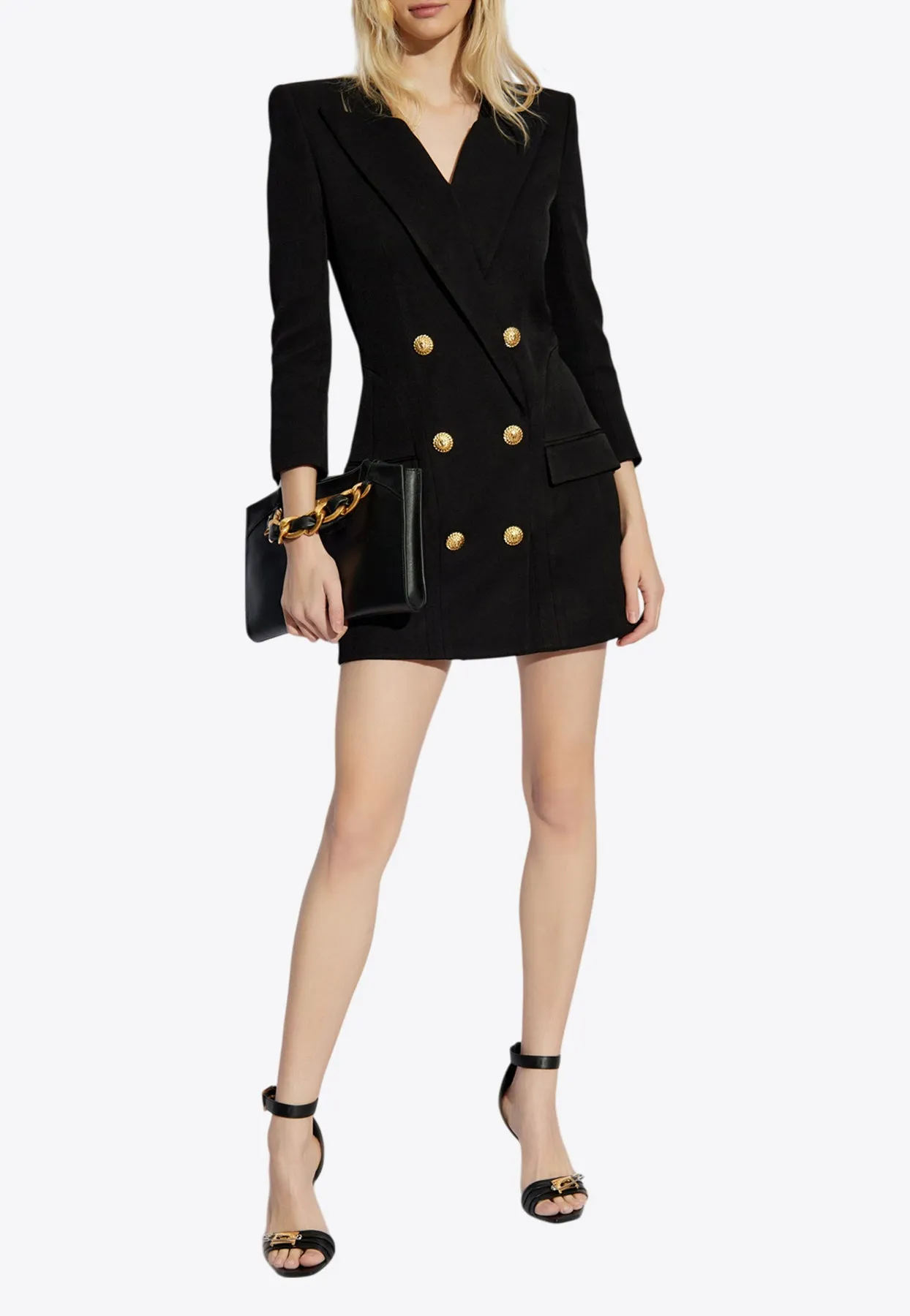 V-neck Buttoned Crepe Mini Dress
