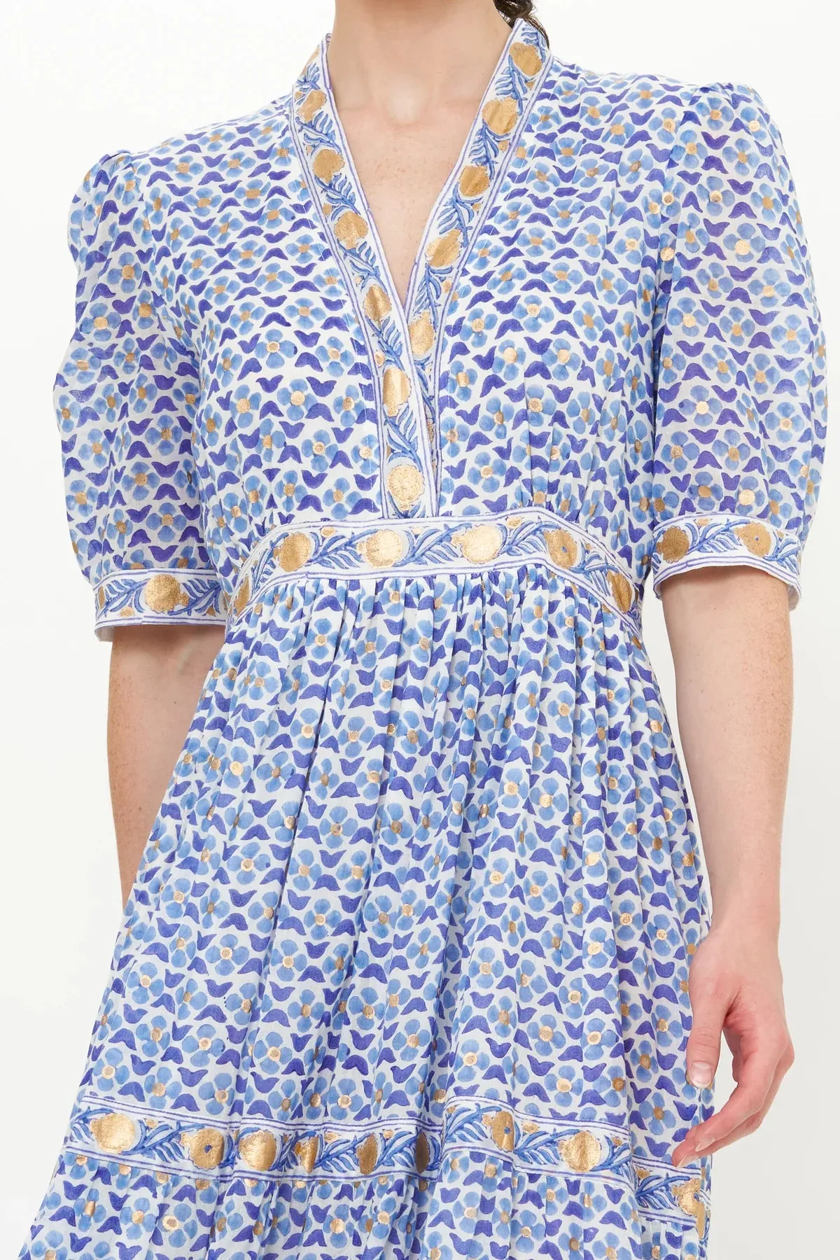 V Neck Cuffed Maxi Dress - Veranda Blue