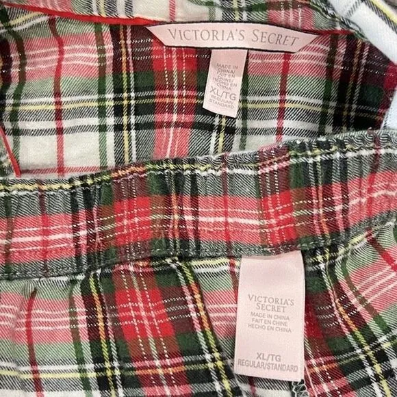 Victoria's Secret Long Sleeve Flannel Plaid Christmas Pajama's Size XL