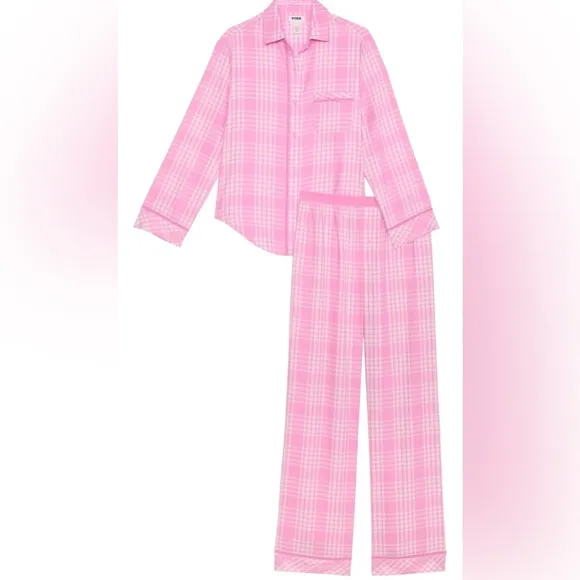 Victoria's Secret PINK Flannel Pajama Set, Long Sleeve Button Down Shirt &amp; Pants
