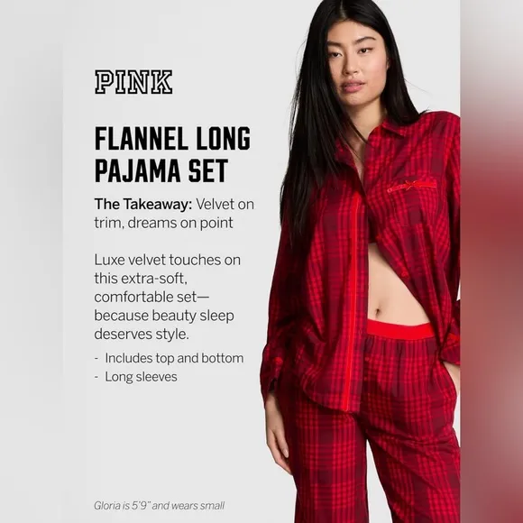 Victoria's Secret PINK Flannel Pajama Set, Long Sleeve Button Down Shirt &amp; Pants