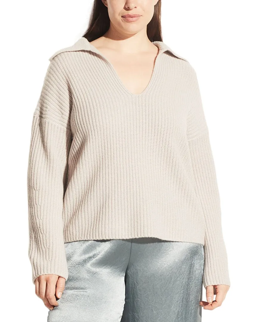 Vince Plus V-Neck Collared Wool & Cashmere-Blend Pullover
