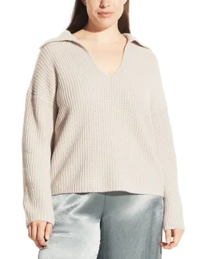 Vince Plus V-Neck Collared Wool & Cashmere-Blend Pullover
