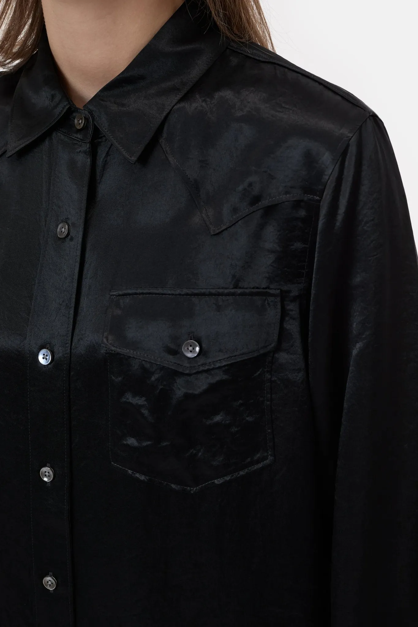 Western Blouse - Satin in Black