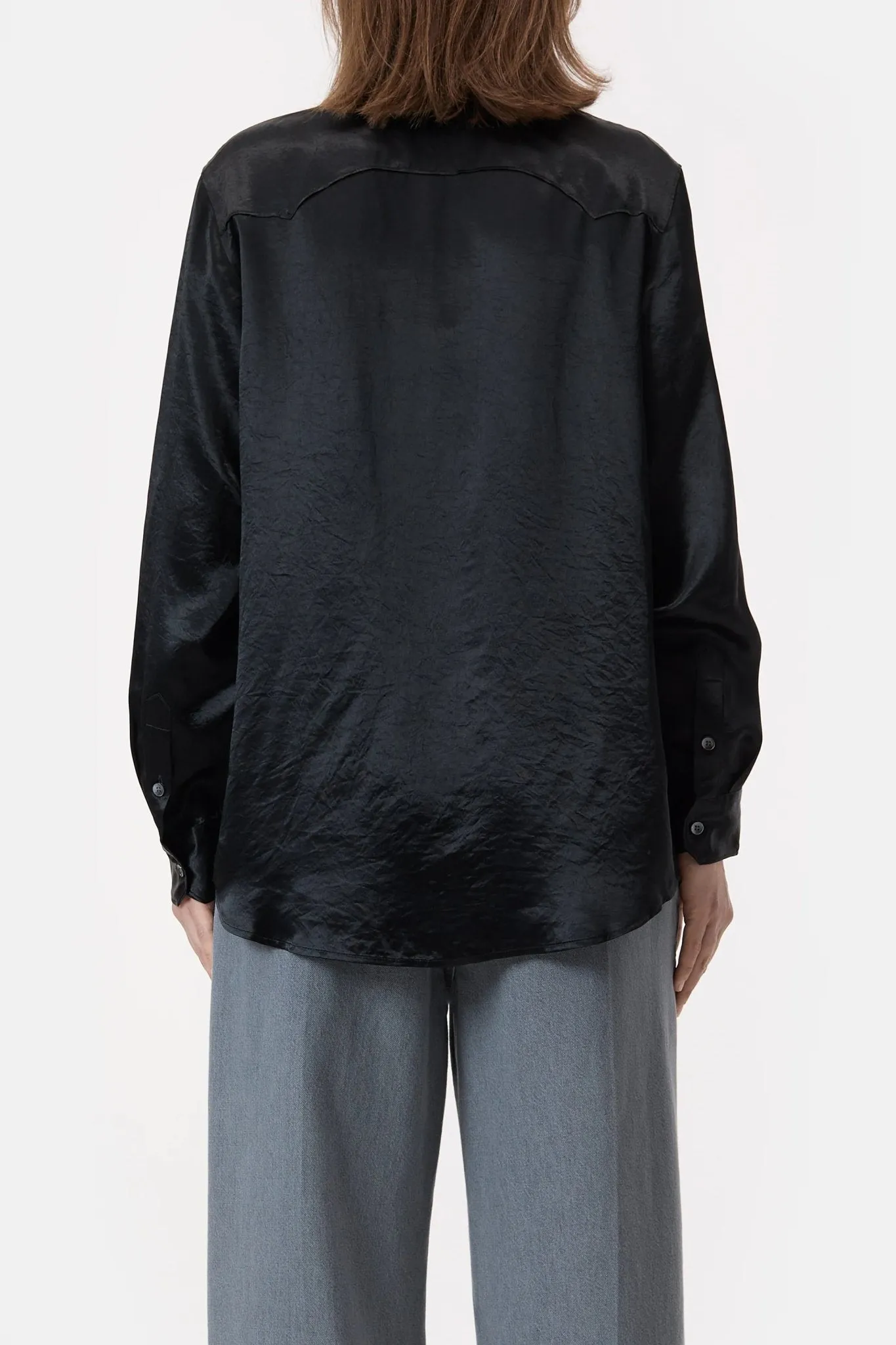 Western Blouse - Satin in Black