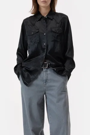 Western Blouse - Satin in Black