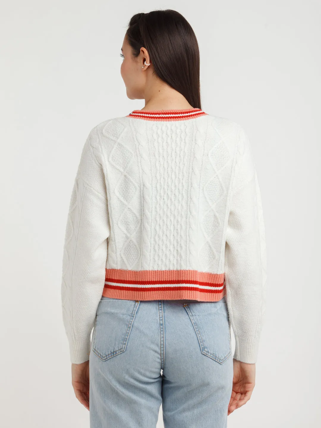 White Solid Sweater