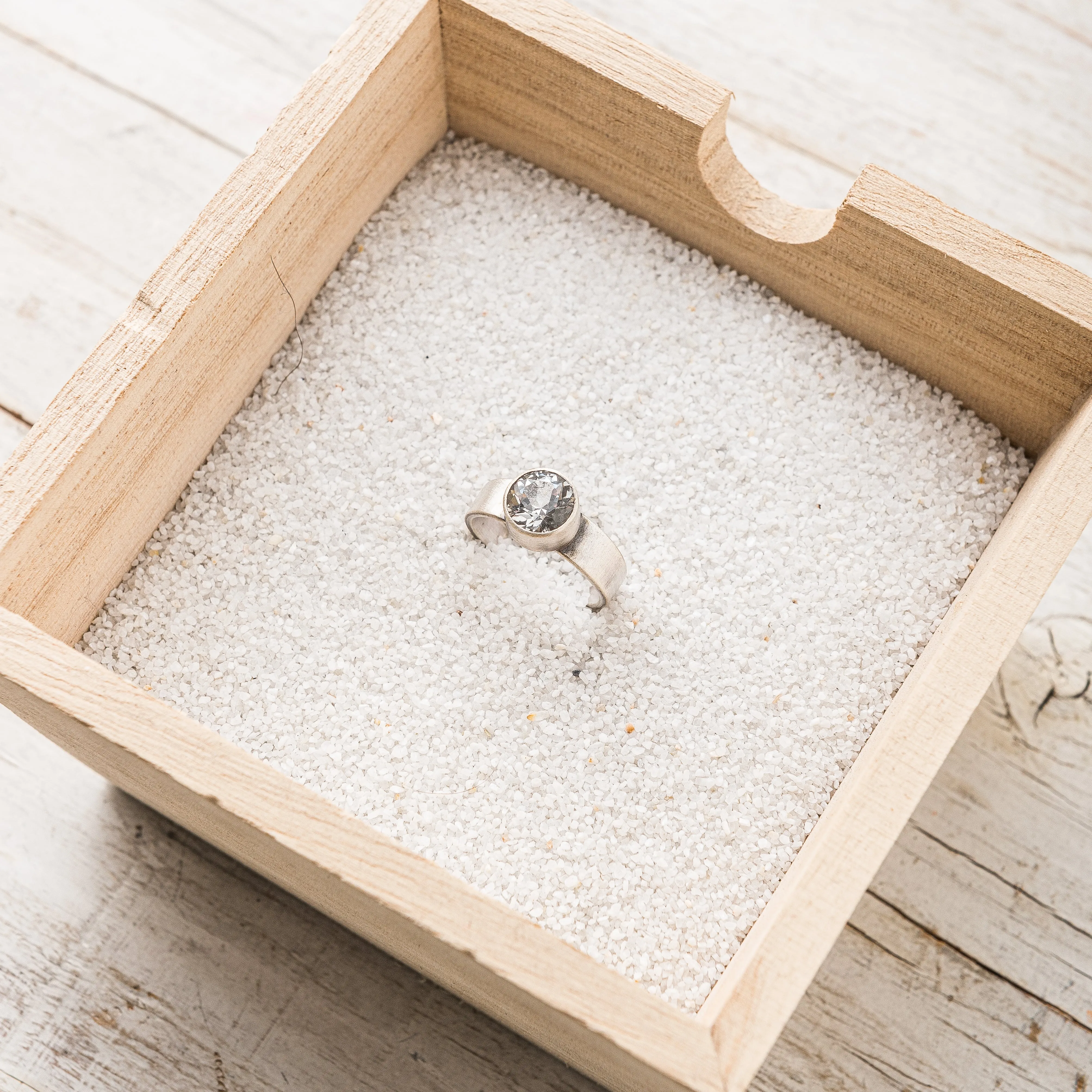 White Topaz Round Ring on Tapered Band