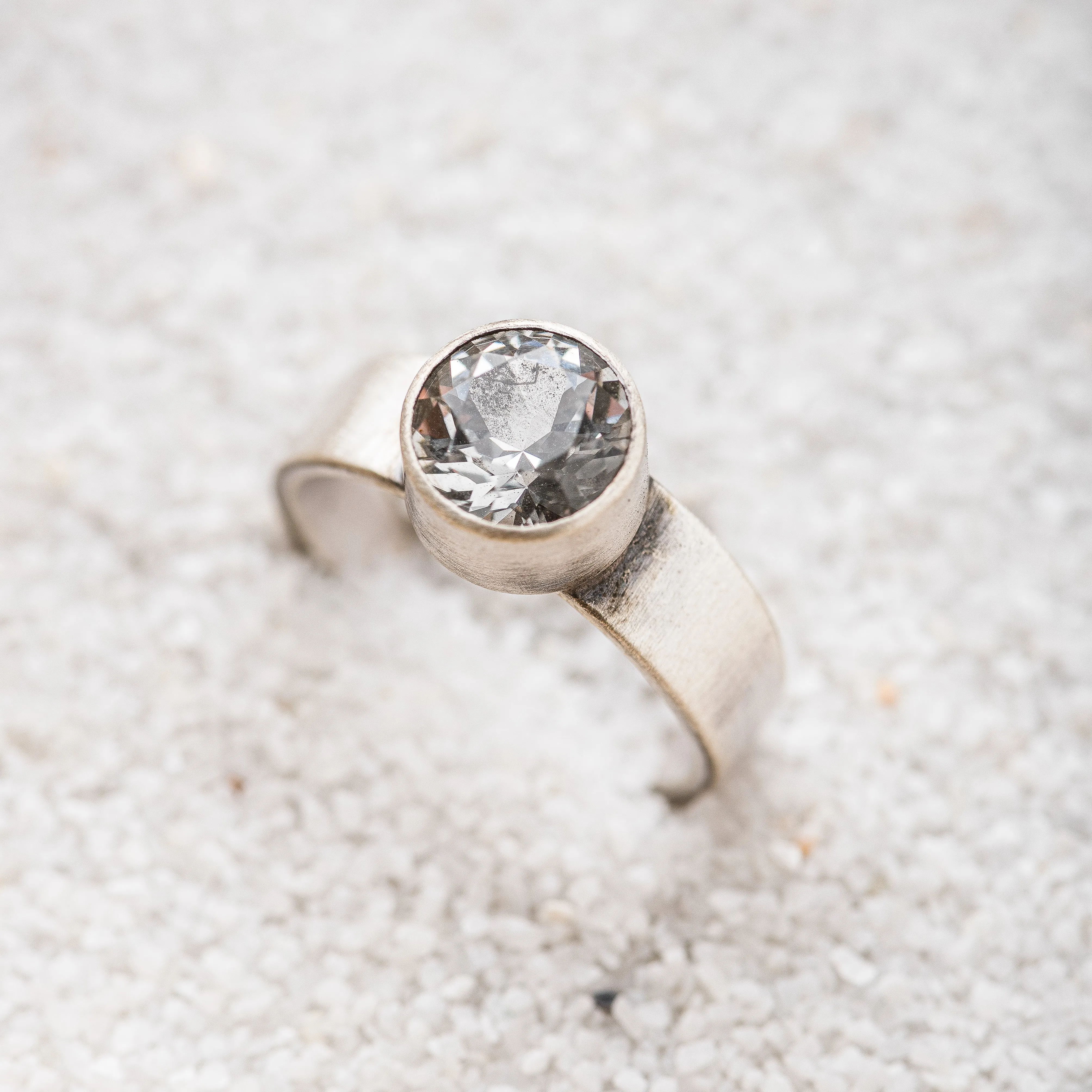 White Topaz Round Ring on Tapered Band