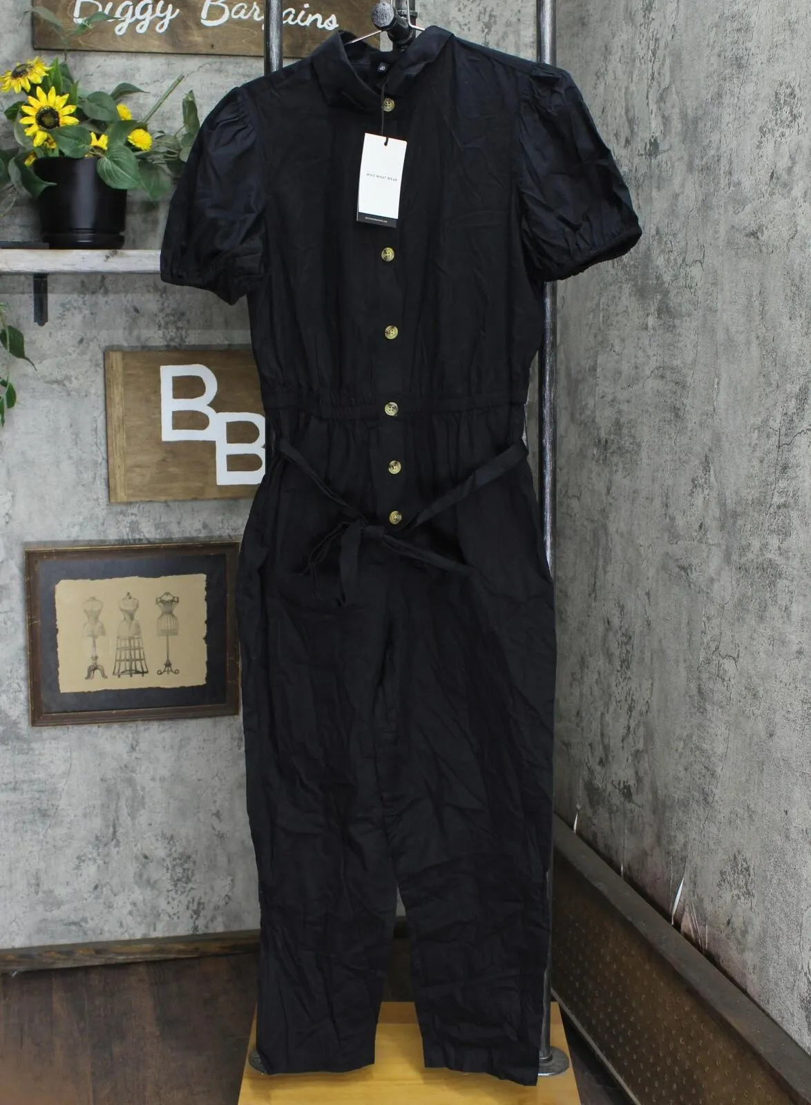 Who What Wear Women's Puff Short Sleeve Collared Jumpsuit WD-773 Black M