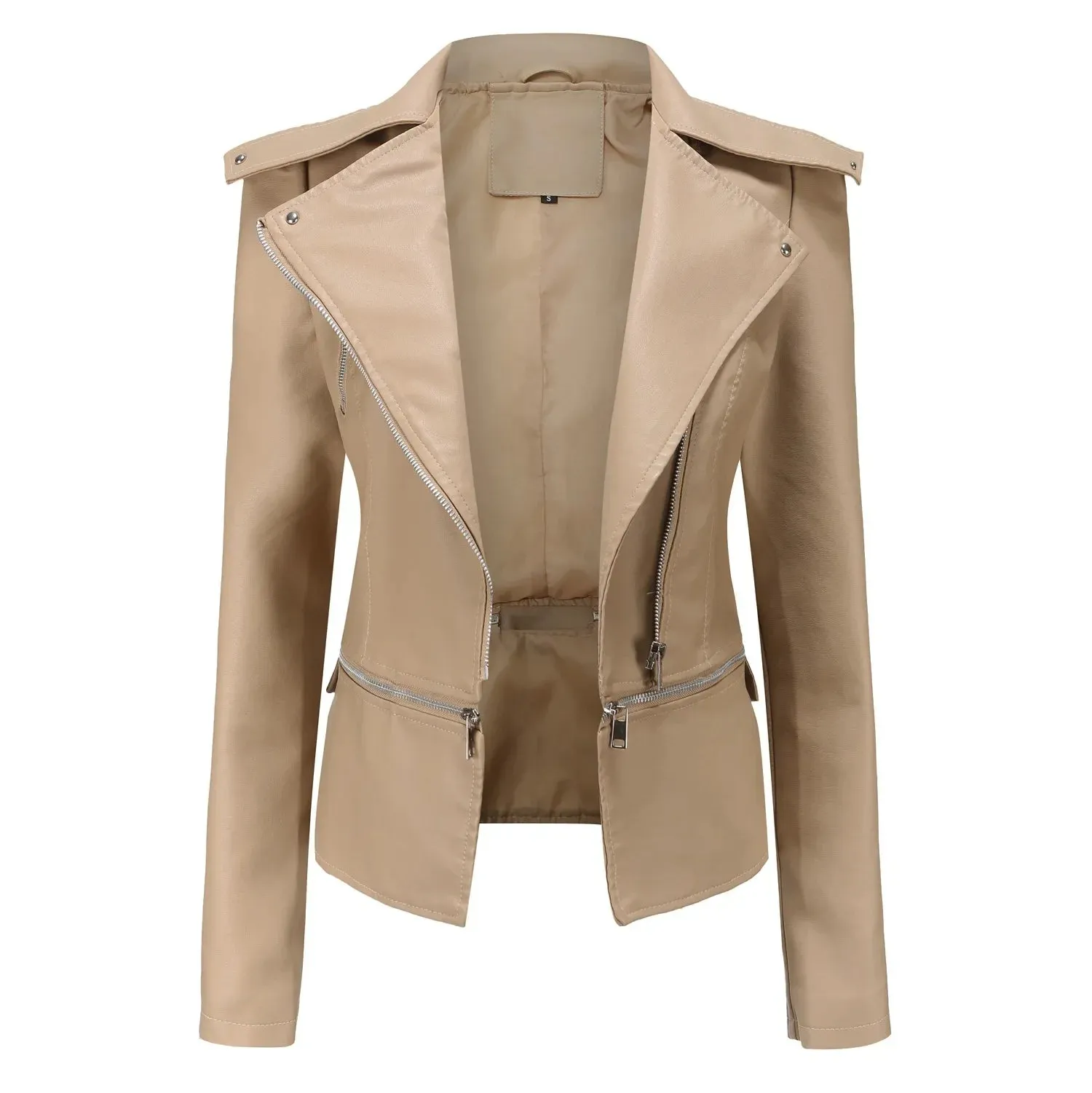 Women Faux Leather Coat Turn Down Collar Full Sleeve Jackets Zipper Casual Splice Coats Short Jacket Sexy Slim Fit Autumn