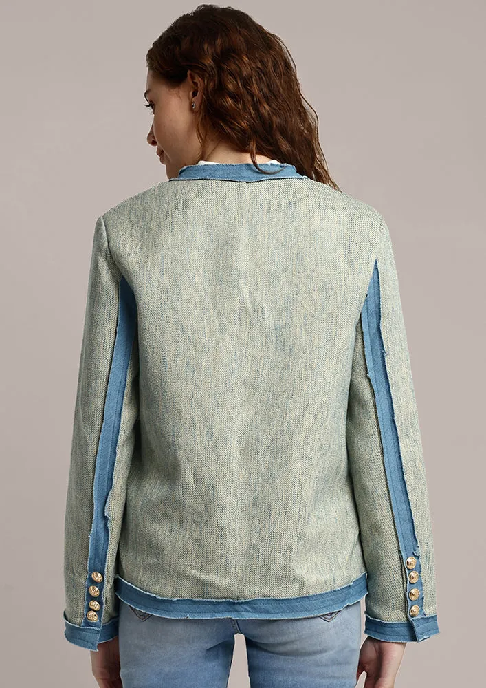 Women Vintage Tweed Blazer With Button Detailing