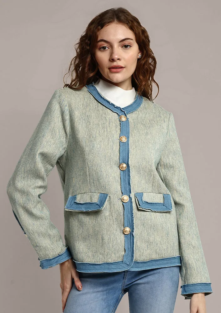 Women Vintage Tweed Blazer With Button Detailing
