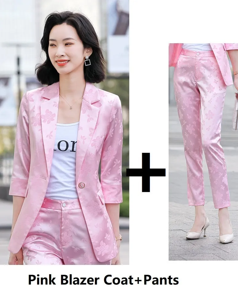 Women's Printed Satin Business Suit Jacket