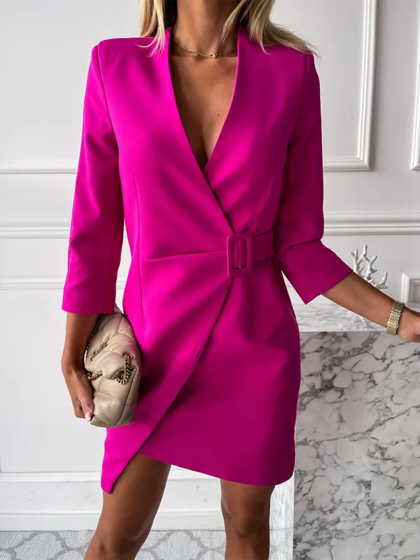Wrap Dress with Belted Waist and V-Neck