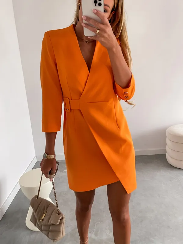 Wrap Dress with Belted Waist and V-Neck