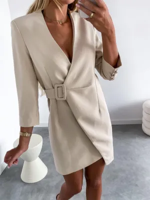 Wrap Dress with Belted Waist and V-Neck