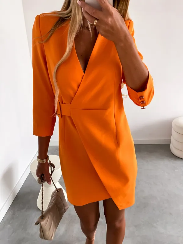 Wrap Dress with Belted Waist and V-Neck