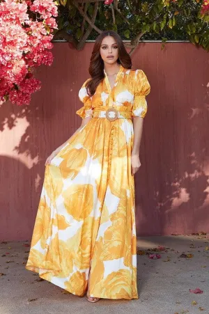 YELLOW PUFF SLEEVE MAXI DRESS
