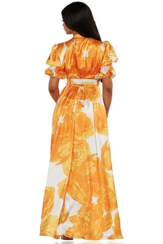 YELLOW PUFF SLEEVE MAXI DRESS