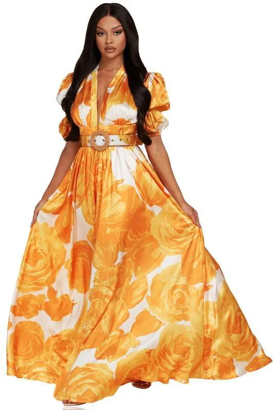 YELLOW PUFF SLEEVE MAXI DRESS