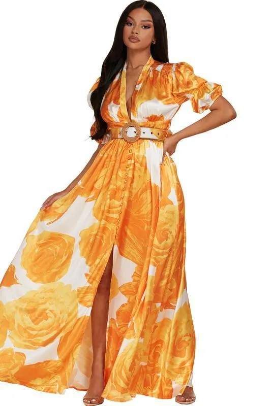 YELLOW PUFF SLEEVE MAXI DRESS