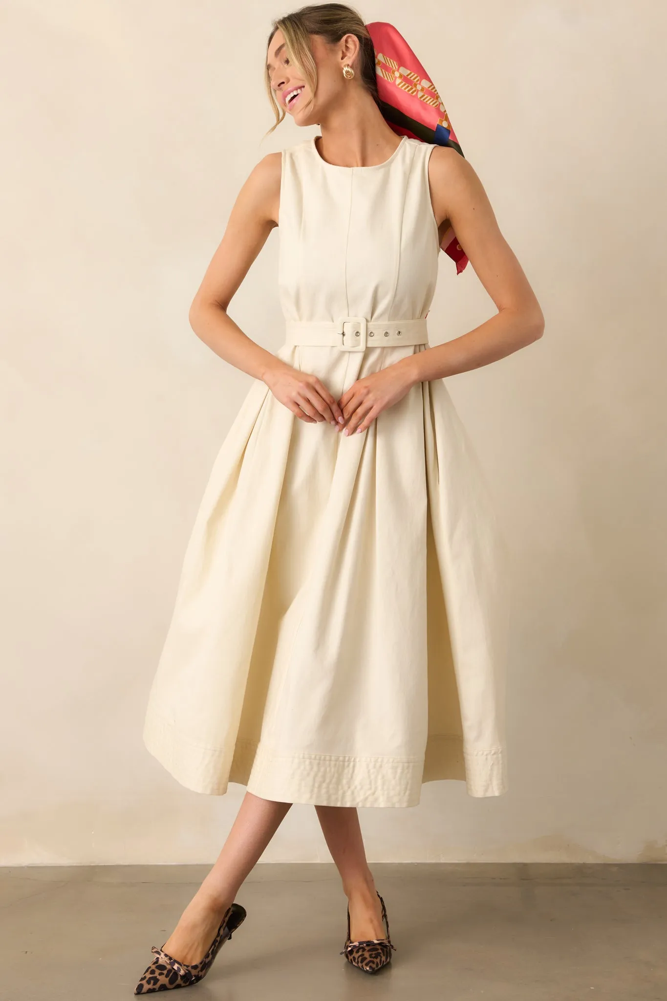 Young At Heart Ecru Belted Sleeveless Maxi Dress