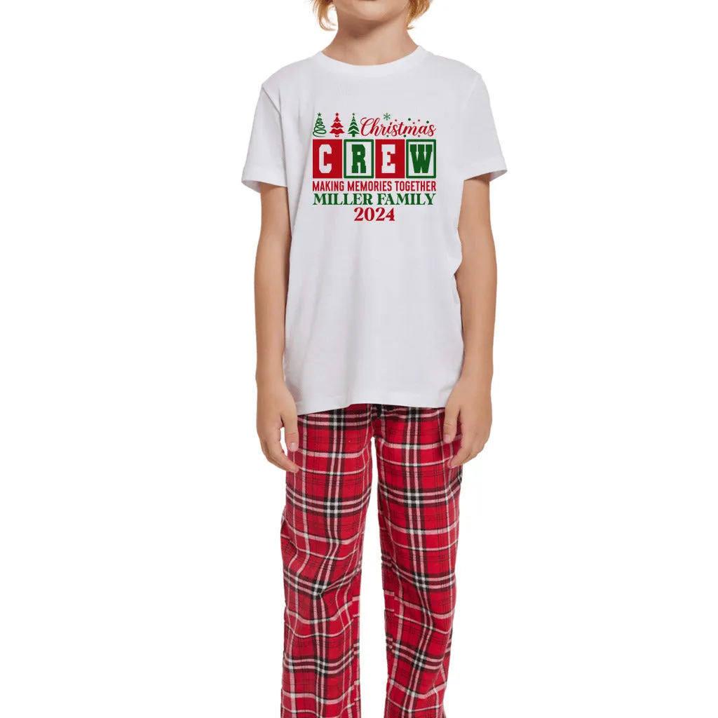 Youth Personalized Christmas Crew Short Sleeve Top and Flannel Pants Set