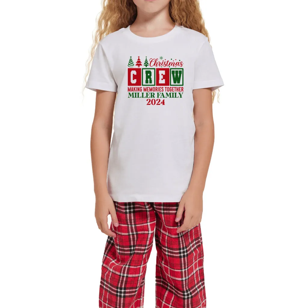 Youth Personalized Christmas Crew Short Sleeve Top and Flannel Pants Set