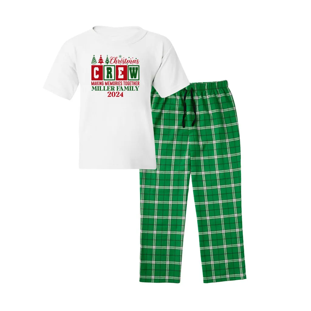 Youth Personalized Christmas Crew Short Sleeve Top and Flannel Pants Set