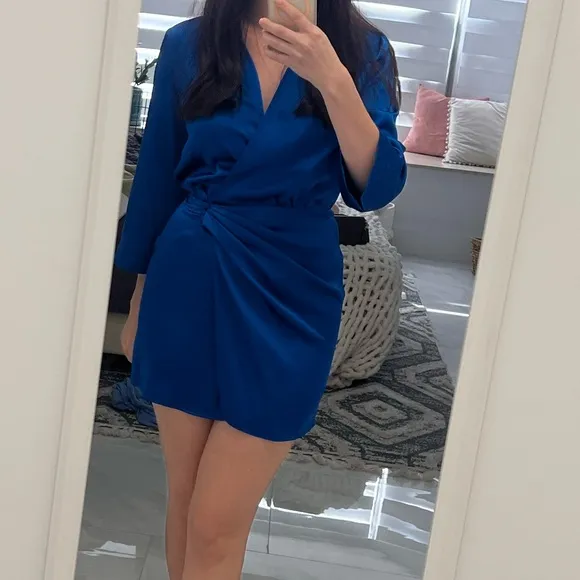 Zara Blue Satin Wrap Dress