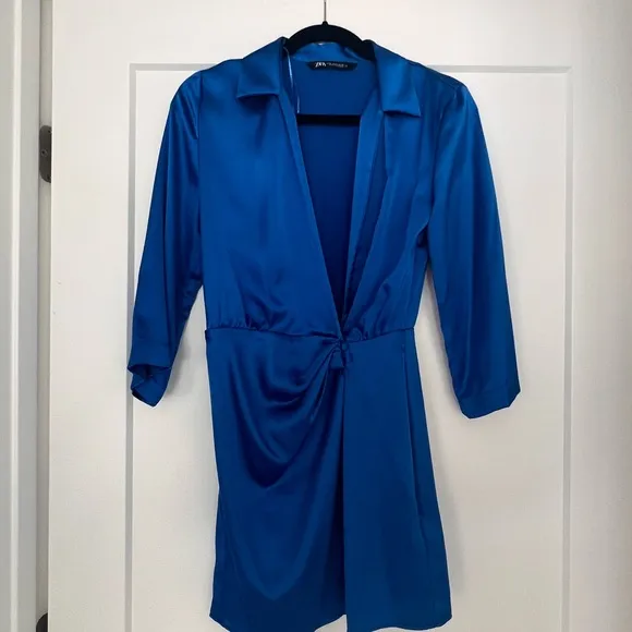 Zara Blue Satin Wrap Dress