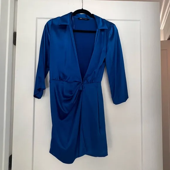Zara Blue Satin Wrap Dress